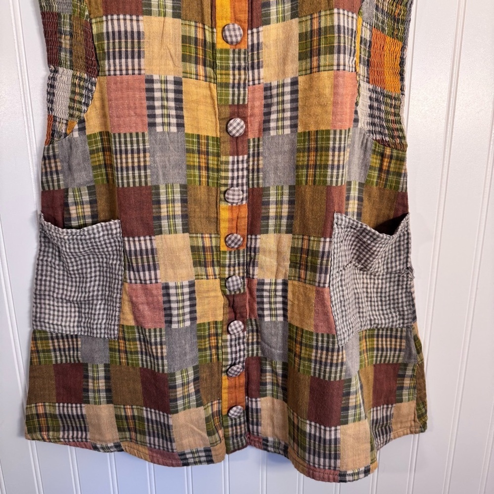 Lucca Cottagecore Patchwork Sleeveless Dress With Pockets 100% Cotton Size M - Picture 4 of 10